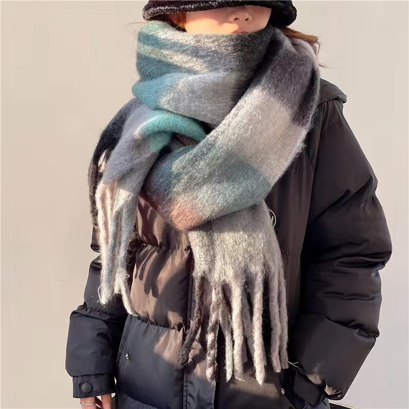 [Grigio blu] grande sciarpa con nappe arcobaleno-intorno al 230