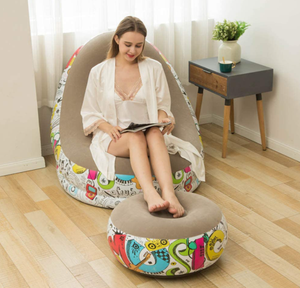 オットマンブローアップ寝椅子付きインフレータブルラウンジチェア空気怠惰なソファセット屋内用フットスツール付きインフレータブルシート - Product Image 2