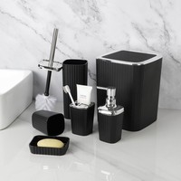 Ensemble de Salle de Bain de Luxe 6 Pièces en Plastique pour la Maison, Comprenant une Poubelle, une Boîte à Savon, une Tasse, et une Brosse WC