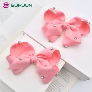 Gordon Ribbons 4" Hand-made Shinny Grosgrain Crystal Hair Bow with Clips For Girls Hair Accessories
