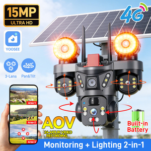 Caméra solaire 15MP à 3 écrans, 4G SIM, reconnaissance IA sans fil 24/7, détection de mouvement, longue autonomie de la batterie, bidirectionnelle - Product Image 1