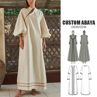 Fabricants de vêtements islamiques personnalisés en gros OEM femmes Robe unie manches bouffantes musulmane Maxi modeste Robe en lin pour dames