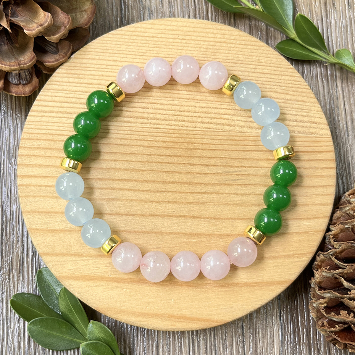 Natural Rose quartz with Green Aventurine and Aquamarine
