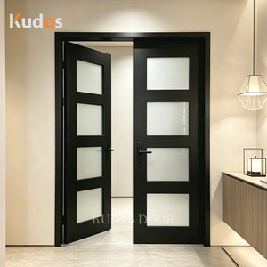 <span class=keywords><strong>Porte</strong></span> <span class=keywords><strong>d</strong></span>'<span class=keywords><strong>entrée</strong></span> extérieure moderne noire à double battant avec 4 panneaux de verre <span class=keywords><strong>d</strong></span>époli, <span class=keywords><strong>porte</strong></span> <span class=keywords><strong>d</strong></span>'<span class=keywords><strong>entrée</strong></span> sécurisée pour villa de luxe - Product Image 2