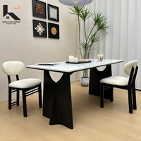Table à manger moderne sur mesure avec plateau en pierre frittée et base en bois massif pour hôtel, maison, salle à manger