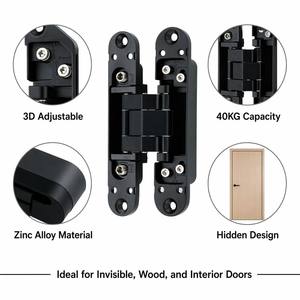 Bisagra Oculta Ajustable en 3D de 180 Grados, 130x25mm, 40kg, Aleación de Zinc, Negro Mate, Bisagra Invisible para Puertas de Madera de Villas y Hoteles - Product Image 4