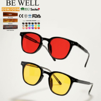 Kacamata Lensa Kuning Oranye Merah Bingkai TR90 Pria Wanita Gaya Vintage Kotak Retro Perlindungan Cahaya Biru 99%