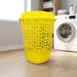 Cesta de lavandería con tapa de plástico hecha en la India, papelera resistente para uso en lavandería y almacenamiento de hotel en casa - Product Image 1