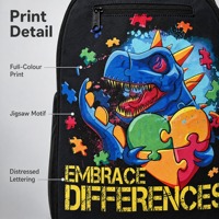 Sac à dos de sensibilisation à l'autisme pour étudiants, sac d'école en forme de cœur avec puzzle T-Rex, sac à dos urbain pour embrasser la diversité