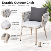 Fauteuil de jardin en corde tressée avec coussin résistant aux intempéries et structure en métal thermolaqué pour balcon et jardin