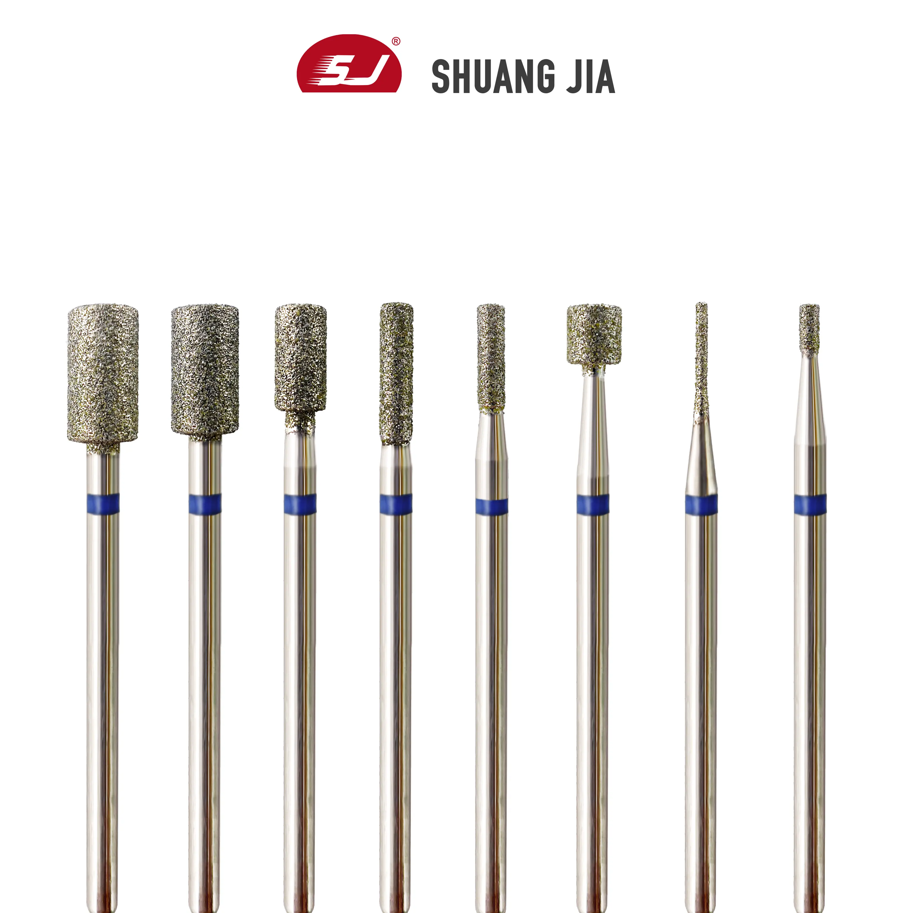 SHUANGJIA All Size Barrel Shape High Quality Manicure Machine Medium Diamond Russian Nail Drill Bits to Place The Nail Drill