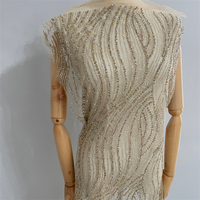Vente flash - Tissu en dentelle à rayures dorées et argentées de luxe avec strass et paillettes pour robe de soirée