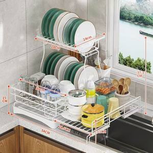2 livelli espandibile scolapiatti da cucina impermeabile in acciaio al carbonio stendino sopra il lavello da cucina scolapiatti - Product Image 5