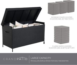 Boîte de rangement en rotin robuste et résistante aux intempéries sur roulettes pour <span class=keywords><strong>piscine</strong></span> extérieure, meuble de rangement en rotin pour coussins de canapé et de chaise - Product Image 2