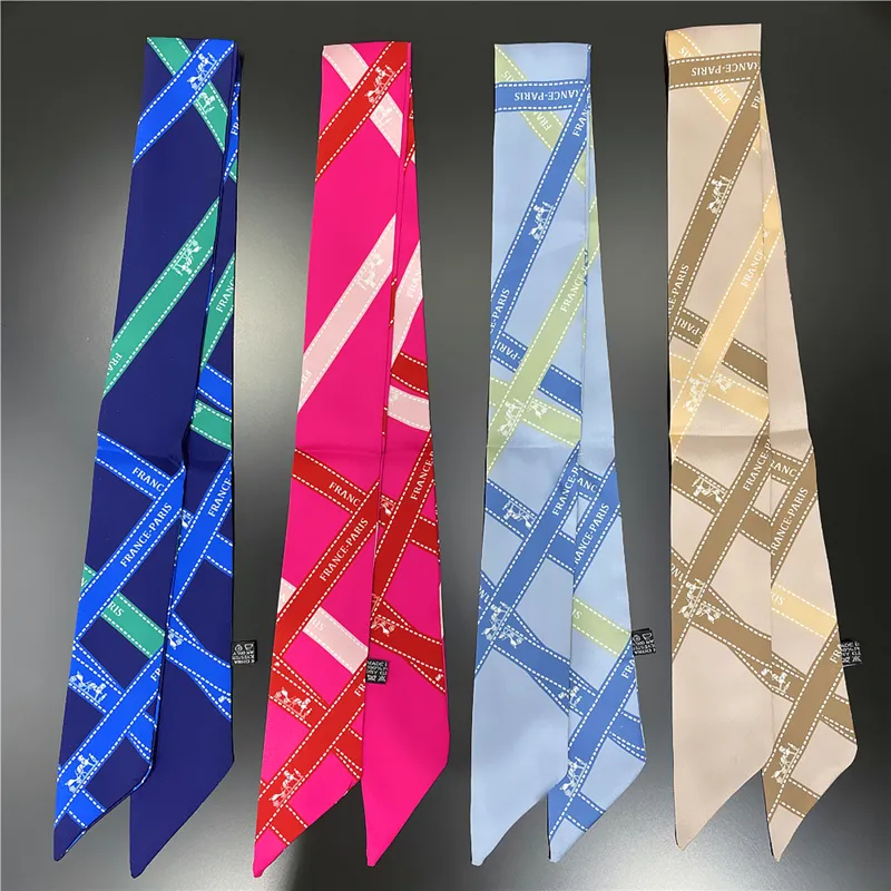 C229 Swebbing and horse Belt New Twill Silk Scarf Women's Neck Hair Decorate Luxury long Scarf Outdoor Soft Small Headband Lady