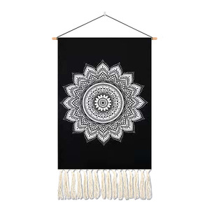 <span class=keywords><strong>Tapisserie</strong></span> psychédélique en macramé, <span class=keywords><strong>tapisserie</strong></span> murale en coton faite à la main avec pompon, décoration murale pour la maison - Product Image 3