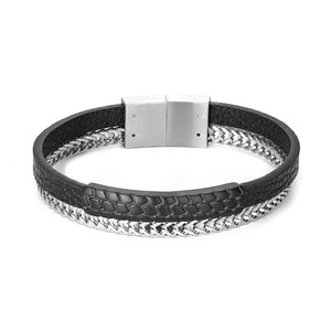 European and American Style Fashion New <b>Leather</b> Ornament Hand-woven Multi-layer Men's Magnetic Snap <b>Bracelet</b> - Product Image 3