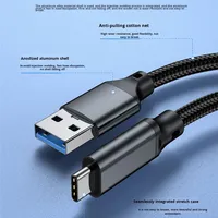 Cable USB3.2 Tipo-C con Malla de Nailon, Moldeado Personalizado Directo de Fábrica, Transferencia de Datos de Alta Velocidad de 10 Gbps, Carga Rápida, Compatible con Dispositivos Duros
