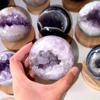 Sphère de géode d'agate naturelle en gros, cristal druzy mélangé, boule de géode à bouche ouverte, sphère de géode d'améthyste pour la décoration intérieure