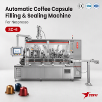 Machine de remplissage et de scellage de capsules de café, remplissage à vis sans fin à six voies avec servomoteur, 300-360 capsules/min, fabricant certifié CE SGS