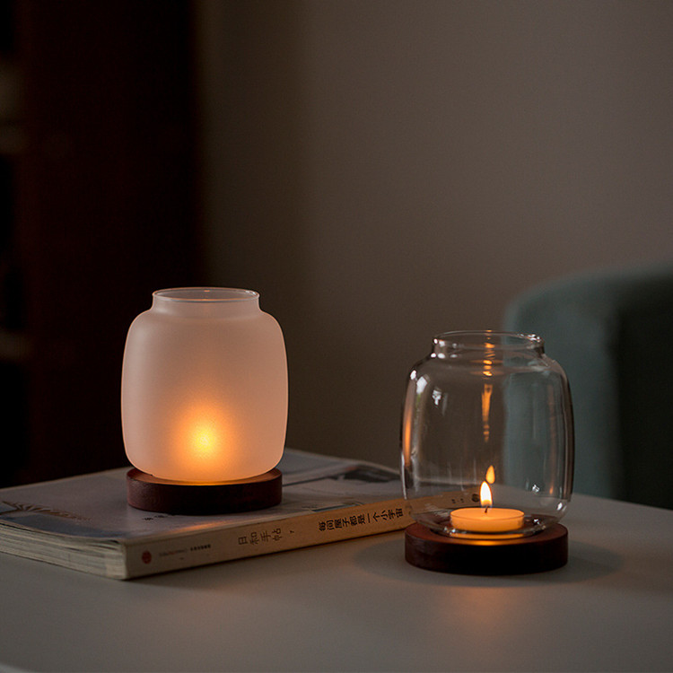 Classical Glass Candle Jars Lanterns Heat Resistant BPA FREE Lanterns Shaped Empty Frosted Glass Candle Jars With Wood Holder