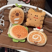 Mini jouets alimentaires en peluche douce, porte-clés créatif et mignon en forme de hamburger et de pain