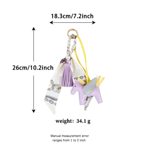Luxury Leather Gift Pony Handbag Pendant Key Chain Cute Horse Silk Scarf PU Tassel Designer Bag Charm Car Keyring for Women - Product Image 4