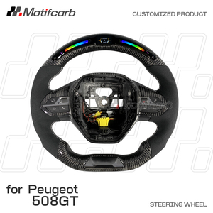 Volante Deportivo Personalizado de Fibra de Carbono con LED Inteligente e Indicador de RPM, con Empuñaduras de Microfibra Negra para Peugeot 508 GT SW GT Line 308 2017-2026 - Product Image 2