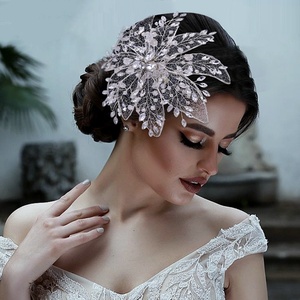 웨딩 다이아몬드 헤드드레스 고품질 다이아몬드 신부 머리 장식 수제 진주 라인스톤 빗 웨딩 헤드드레스 - Product Image 1