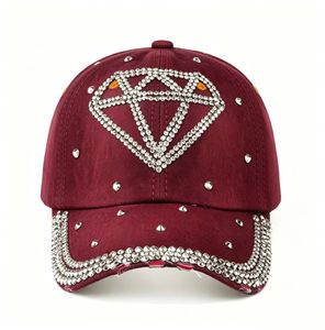 Casquette de baseball en jean tendance ornée de strass étincelants, effet vieilli, cloutée, en coton délavé, protection solaire extérieure - Product Image 5