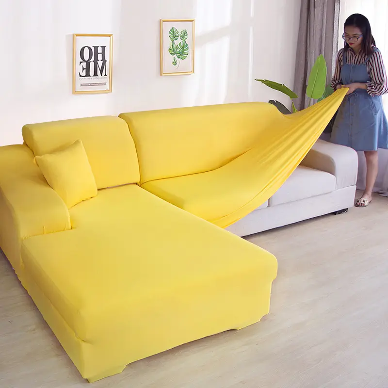 Solid Color Elastic Slipcovers Couch Cover Stretch Sofa Towel Corner Sofa Covers 3 Seats For Fully Wrapped Chaselong Cover