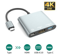 Hub USB-C untuk MacBook Pro Baru 3.1 Adaptor USB 3.0 dengan HDMI VGA PD untuk Penggunaan di Rumah
