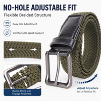 Ceinture élastique tressée extensible personnalisée avec embout en cuir PU, réglable sans trous, ceinture de golf décontractée pour hommes et femmes