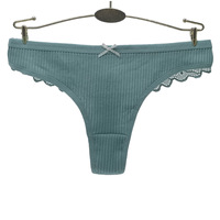 Lot de Culottes String en Coton Grande Taille pour Femme, Côtelées avec Bordure en Dentelle, Respirantes, Douces, Lingerie Multipack