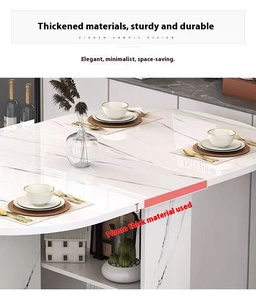 <span class=keywords><strong>Table</strong></span> à manger pliable avec étagère de rangement et roues <span class=keywords><strong>Table</strong></span> de cuisine moderne avec dessus en marbre pour une utilisation en appartement de petit espace - Product Image 3