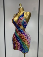 Robe mini dos nu à bretelles pour femme, ornée de diamants colorés, sexy, de luxe, pour célébrités, soirée d'anniversaire, soirée, boîte de nuit, scène