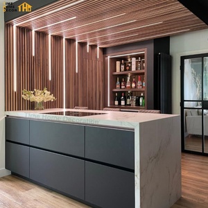 Gabinete de Cocina Modular Moderno <span class=keywords><strong>en</strong></span> Forma de U, Color Gris Piedra, de MDF, con Encimera de Cuarzo Artificial y Acero Inoxidable, para Apartamento - Product Image 4