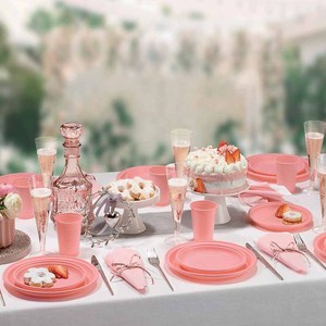 Assiettes plates en bioplastique biodégradable et compostable, diamètre 21,5 cm, rose, 20 pièces/paquet - Product Image 4