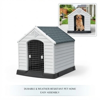 Niches pour chiens en plastique de grande taille résistantes aux intempéries avec toit gris, abri pour animaux de compagnie en PP imperméable et robuste pour chiens de taille moyenne à grande