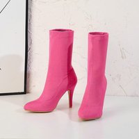 Chaussures pour femmes en tissu extensible, de couleur bonbon néon imprimé peau de serpent, à bout pointu, talons hauts, semelles en cristal transparentes, bottines de grande taille