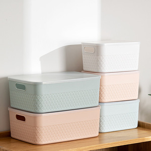 Desktop Organizer <b>Storage</b> <b>Box</b> With <b>Lid</b> Rectangle <b>Small</b> Cosmetic Office Snack Container Light Pink Grayish White Light Blue - Product Image 3