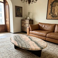 Table basse en marbre de luxe moderne Rosso personnalisée, plateau en pierre naturelle pour salon, bar à domicile, villa et hôtel