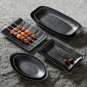 Kaboya Melamine <b>Plates</b> Rectangle <b>Black</b> Commercial Party Dishes - Product Image 1