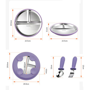Ensemble d'alimentation pour bébé en silicone de qualité supérieure pour enfants comprenant une assiette fourchette cuillère poignées en silicone ustensiles de cuisine écologiques prix d'usine - Product Image 5