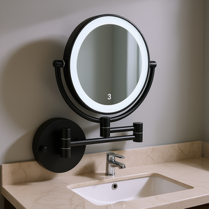 Miroir de maquillage mural LED DB de 8 pouces, grossissement 1X/3X, miroir de courtoisie rond double face noir mat - Product Image 2