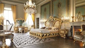 Juego de Muebles de Dormitorio de Lujo Europeo, Cama de Madera de Haya Tallada a Mano con Chapa de Madera y Flores Incrustadas en Lámina de Oro - Product Image 2