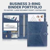 Portafolio de Negocios de Cuero PU Premium al por Mayor con Carpeta de 3 Anillas, Organizador de Documentos Multifuncional para Reuniones de Oficina