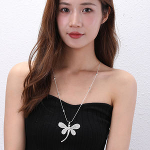 TongLingビンテージ亜鉛合金ネックレスロングビーズチェーンラインストーントンボ柄ニッケルフリー毎日使用ギフト - Product Image 2