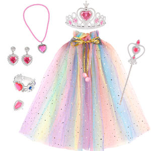 Cape <span class=keywords><strong>de</strong></span> princesse <span class=keywords><strong>Elsa</strong></span> personnalisée pour enfants Costume d'Halloween et <span class=keywords><strong>de</strong></span> Noël Cape à paillettes scintillantes pour filles Cape <span class=keywords><strong>de</strong></span> princesse en tulle avec accessoires - Product Image 2