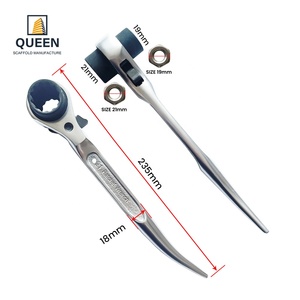19/21MM Reversible Scaffolding <strong>Podger</strong> Ratchet <strong>Spanner</strong> Drop Forged Durable Crv Socket Carbon Steel Handle Short Curved Tail - Product Image 3